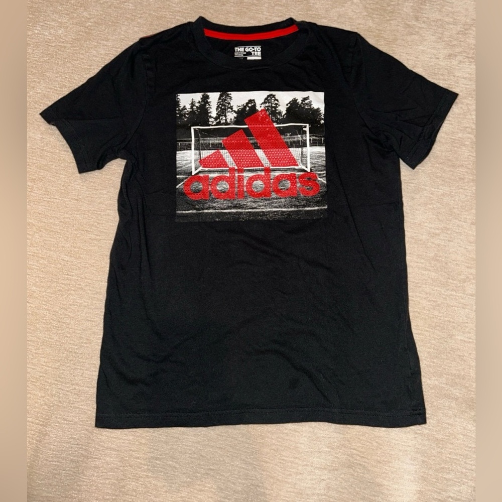 Adidas Black Tee with Red Graphic  - Adidas Soccer Tshirt - Kids Size Medium